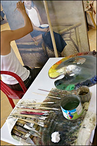 Palette, pinceaux, couteaux, chevalet, couleurs etc...