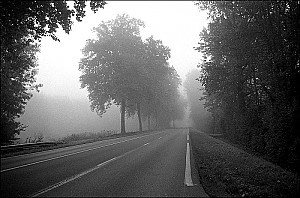 Prendre la route un dimanche matin dans la brume